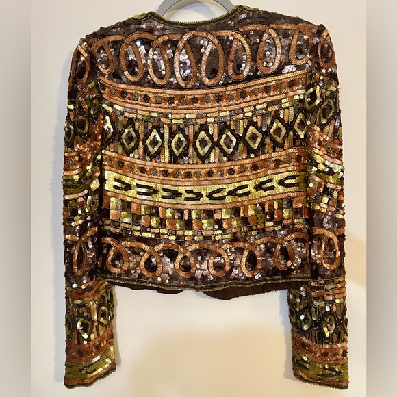 Vintage Sequin & Bead Cropped Jacket - Medium 100% Silk, Made in India - Picture 6 of 6